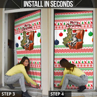 Madagascar Christmas Door Cover with Lemur Santa Hat Holiday Tree and Festive Pattern - Wonder Print Shop