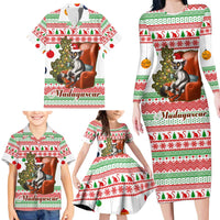 Madagascar Christmas Family Matching Long Sleeve Bodycon Dress and Hawaiian Shirt with Lemur Santa Hat Holiday Tree and Festive Pattern - Wonder Print Shop