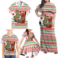 Madagascar Christmas Family Matching Off Shoulder Maxi Dress and Hawaiian Shirt with Lemur Santa Hat Holiday Tree and Festive Pattern - Wonder Print Shop