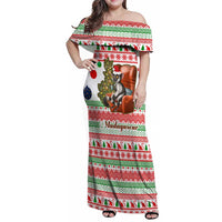 Madagascar Christmas Family Matching Off Shoulder Maxi Dress and Hawaiian Shirt with Lemur Santa Hat Holiday Tree and Festive Pattern - Wonder Print Shop