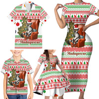 Madagascar Christmas Family Matching Short Sleeve Bodycon Dress and Hawaiian Shirt with Lemur Santa Hat Holiday Tree and Festive Pattern - Wonder Print Shop