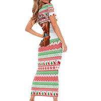 Madagascar Christmas Family Matching Short Sleeve Bodycon Dress and Hawaiian Shirt with Lemur Santa Hat Holiday Tree and Festive Pattern - Wonder Print Shop