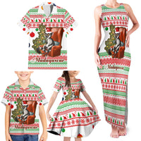 Madagascar Christmas Family Matching Tank Maxi Dress and Hawaiian Shirt with Lemur Santa Hat Holiday Tree and Festive Pattern - Wonder Print Shop