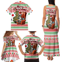 Madagascar Christmas Family Matching Tank Maxi Dress and Hawaiian Shirt with Lemur Santa Hat Holiday Tree and Festive Pattern - Wonder Print Shop