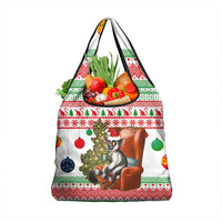 Madagascar Christmas Grocery Bag with Lemur Santa Hat Holiday Tree and Festive Pattern - Wonder Print Shop