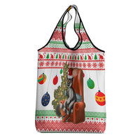 Madagascar Christmas Grocery Bag with Lemur Santa Hat Holiday Tree and Festive Pattern - Wonder Print Shop