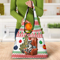 Madagascar Christmas Grocery Bag with Lemur Santa Hat Holiday Tree and Festive Pattern - Wonder Print Shop