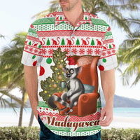 Madagascar Christmas Hawaiian Shirt with Lemur Santa Hat Holiday Tree and Festive Pattern - Wonder Print Shop