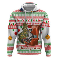Madagascar Christmas Hoodie with Lemur Santa Hat Holiday Tree and Festive Pattern - Wonder Print Shop
