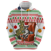 Madagascar Christmas Hoodie with Lemur Santa Hat Holiday Tree and Festive Pattern - Wonder Print Shop
