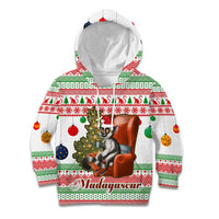 Madagascar Christmas Kid Hoodie with Lemur Santa Hat Holiday Tree and Festive Pattern - Wonder Print Shop