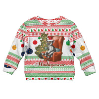 Madagascar Christmas Kid Ugly Christmas Sweater with Lemur Santa Hat Holiday Tree and Festive Pattern - Wonder Print Shop