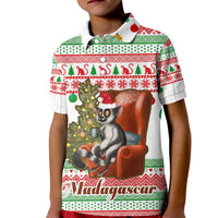 Madagascar Christmas Kid Polo Shirt with Lemur Santa Hat Holiday Tree and Festive Pattern - Wonder Print Shop