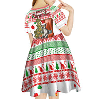 Madagascar Christmas Kid Short Sleeve Dress with Lemur Santa Hat Holiday Tree and Festive Pattern - Wonder Print Shop