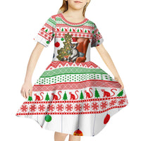 Madagascar Christmas Kid Short Sleeve Dress with Lemur Santa Hat Holiday Tree and Festive Pattern - Wonder Print Shop