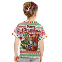 Madagascar Christmas Kid T Shirt with Lemur Santa Hat Holiday Tree and Festive Pattern - Wonder Print Shop