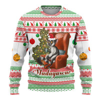 Madagascar Christmas Ugly Christmas Sweater with Lemur Santa Hat Holiday Tree and Festive Pattern - Wonder Print Shop