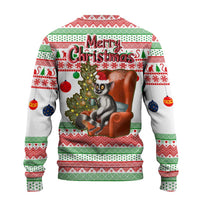 Madagascar Christmas Ugly Christmas Sweater with Lemur Santa Hat Holiday Tree and Festive Pattern - Wonder Print Shop