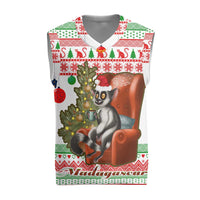 Madagascar Christmas Knitted V-Neck Vest with Lemur Santa Hat Holiday Tree and Festive Pattern - Wonder Print Shop