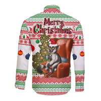 Madagascar Christmas Long Sleeve Button Shirt with Lemur Santa Hat Holiday Tree and Festive Pattern - Wonder Print Shop