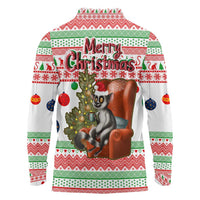 Madagascar Christmas Long Sleeve Polo Shirt with Lemur Santa Hat Holiday Tree and Festive Pattern - Wonder Print Shop