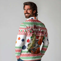 Madagascar Christmas Long Sleeve Polo Shirt with Lemur Santa Hat Holiday Tree and Festive Pattern - Wonder Print Shop