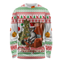 Madagascar Christmas Long Sleeve Shirt with Lemur Santa Hat Holiday Tree and Festive Pattern - Wonder Print Shop
