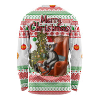 Madagascar Christmas Long Sleeve Shirt with Lemur Santa Hat Holiday Tree and Festive Pattern - Wonder Print Shop