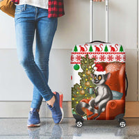 Madagascar Christmas Luggage Cover with Lemur Santa Hat Holiday Tree and Festive Pattern - Wonder Print Shop