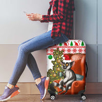 Madagascar Christmas Luggage Cover with Lemur Santa Hat Holiday Tree and Festive Pattern - Wonder Print Shop
