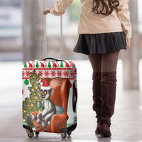 Madagascar Christmas Luggage Cover with Lemur Santa Hat Holiday Tree and Festive Pattern - Wonder Print Shop