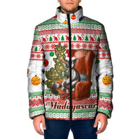 Madagascar Christmas Padded Jacket with Lemur Santa Hat Holiday Tree and Festive Pattern - Wonder Print Shop