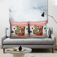 Madagascar Christmas Pillow Cover with Lemur Santa Hat Holiday Tree and Festive Pattern - Wonder Print Shop
