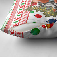 Madagascar Christmas Pillow Cover with Lemur Santa Hat Holiday Tree and Festive Pattern - Wonder Print Shop