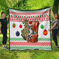 Madagascar Christmas Quilt with Lemur Santa Hat Holiday Tree and Festive Pattern - Wonder Print Shop