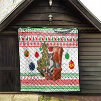 Madagascar Christmas Quilt with Lemur Santa Hat Holiday Tree and Festive Pattern - Wonder Print Shop