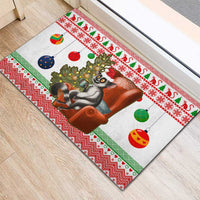 Madagascar Christmas Rubber Doormat with Lemur Santa Hat Holiday Tree and Festive Pattern - Wonder Print Shop