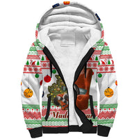 Madagascar Christmas Sherpa Hoodie with Lemur Santa Hat Holiday Tree and Festive Pattern - Wonder Print Shop