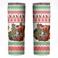 Madagascar Christmas Skinny Tumbler with Lemur Santa Hat Holiday Tree and Festive Pattern - Wonder Print Shop
