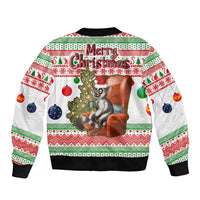 Madagascar Christmas Sleeve Zip Bomber Jacket with Lemur Santa Hat Holiday Tree and Festive Pattern - Wonder Print Shop