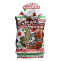 Madagascar Christmas Sleeveless Zip Hoodie with Lemur Santa Hat Holiday Tree and Festive Pattern - Wonder Print Shop