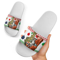 Madagascar Christmas Slide Sandals with Lemur Santa Hat Holiday Tree and Festive Pattern - Wonder Print Shop
