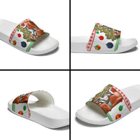 Madagascar Christmas Slide Sandals with Lemur Santa Hat Holiday Tree and Festive Pattern - Wonder Print Shop
