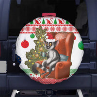 Madagascar Christmas Spare Tire Cover with Lemur Santa Hat Holiday Tree and Festive Pattern - Wonder Print Shop