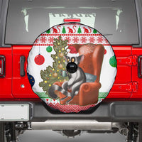 Madagascar Christmas Spare Tire Cover with Lemur Santa Hat Holiday Tree and Festive Pattern - Wonder Print Shop