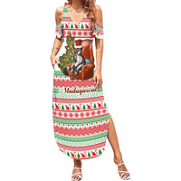 Madagascar Christmas Summer Maxi Dress with Lemur Santa Hat Holiday Tree and Festive Pattern - Wonder Print Shop