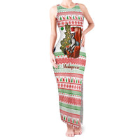 Madagascar Christmas Tank Maxi Dress with Lemur Santa Hat Holiday Tree and Festive Pattern - Wonder Print Shop