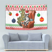 Madagascar Christmas Tapestry with Lemur Santa Hat Holiday Tree and Festive Pattern - Wonder Print Shop