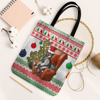 Madagascar Christmas Tote Bag with Lemur Santa Hat Holiday Tree and Festive Pattern - Wonder Print Shop