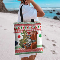 Madagascar Christmas Tote Bag with Lemur Santa Hat Holiday Tree and Festive Pattern - Wonder Print Shop